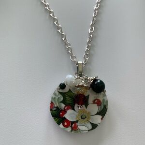 Holiday Joy broken china jewelry pendant